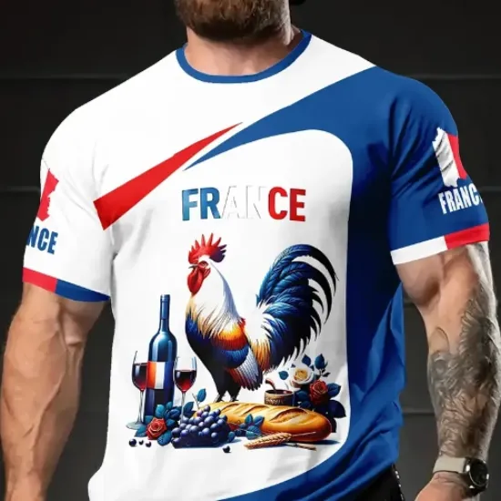 Image de T-shirt Homme Coq Français & Vin