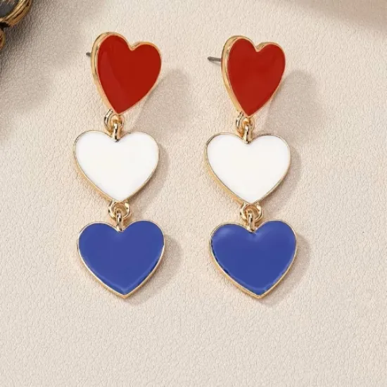 Image de Boucles d'oreille coeur bleu blanc rouge